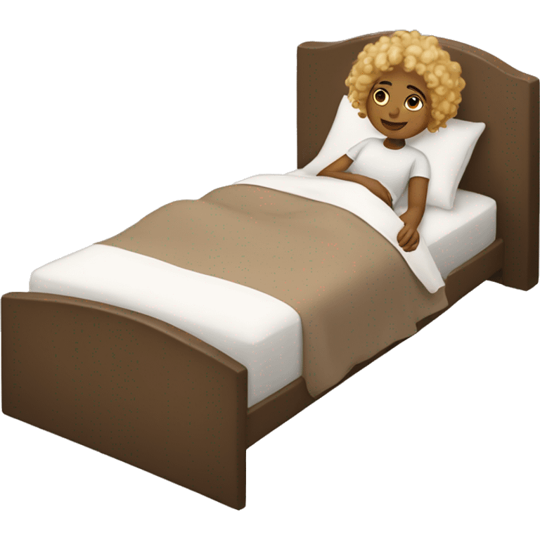 Brown girl with blonde curls relaxing in bed emoji