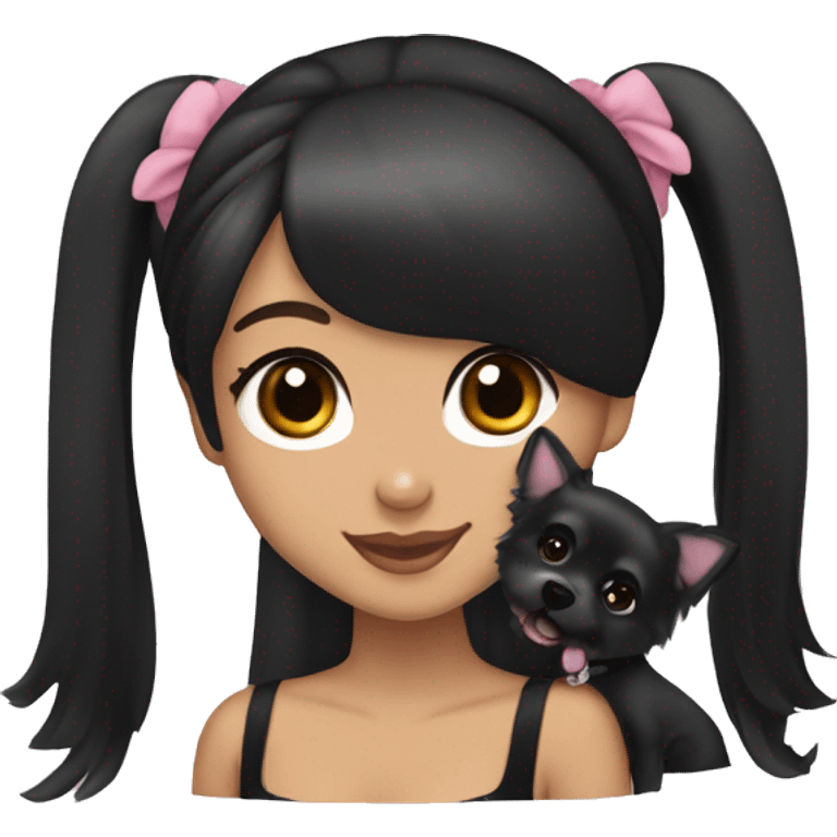 ariana grande with black hair holding a japanese spitz emoji