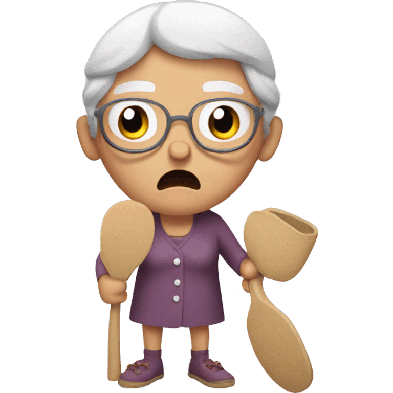 An angry grandma holding a slipper emoji