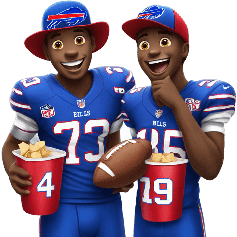 boys enjoying a moment together as buffalo bills football fan emoji