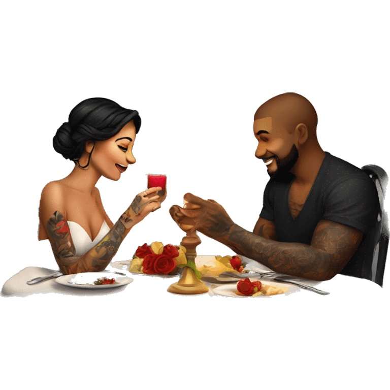 romantic candle light dinner for beautiful tattooed couple emoji