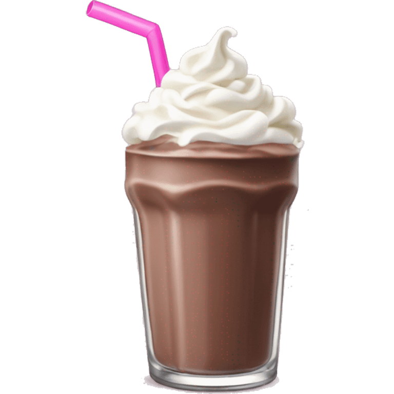 Chocolate milkshake with whipped cream and pink straw  emoji