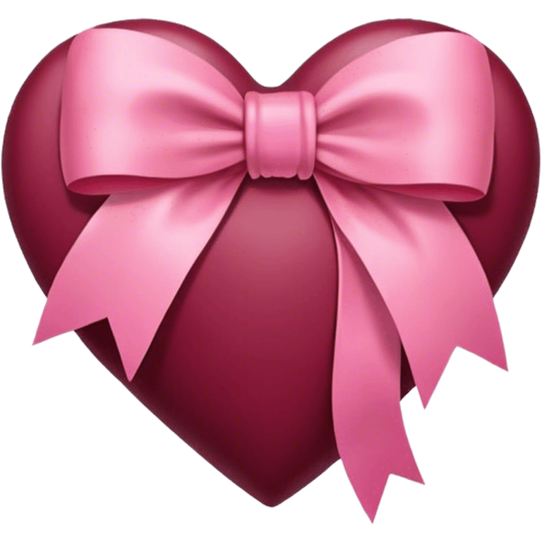 Burgundy heart with a pink bow in the middle emoji