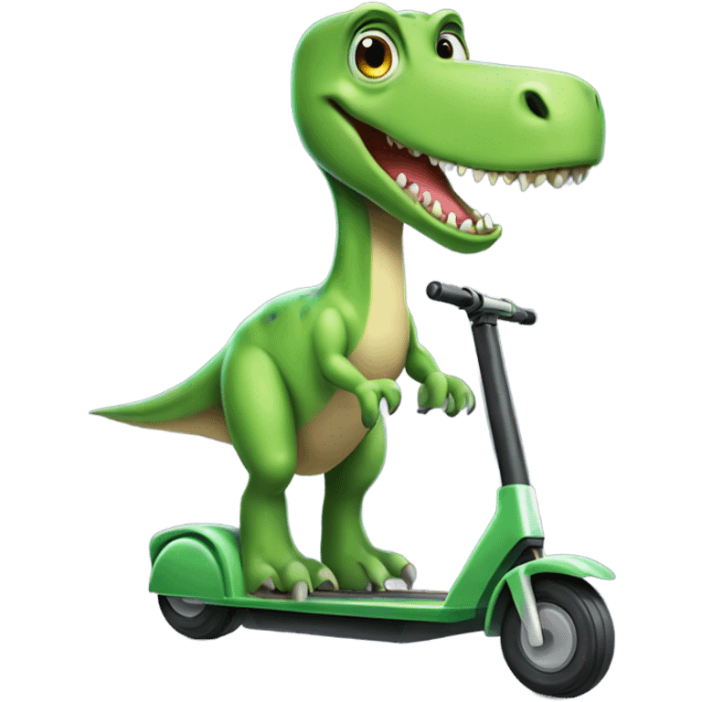 Green long necked dinosaur riding an electric scooter emoji