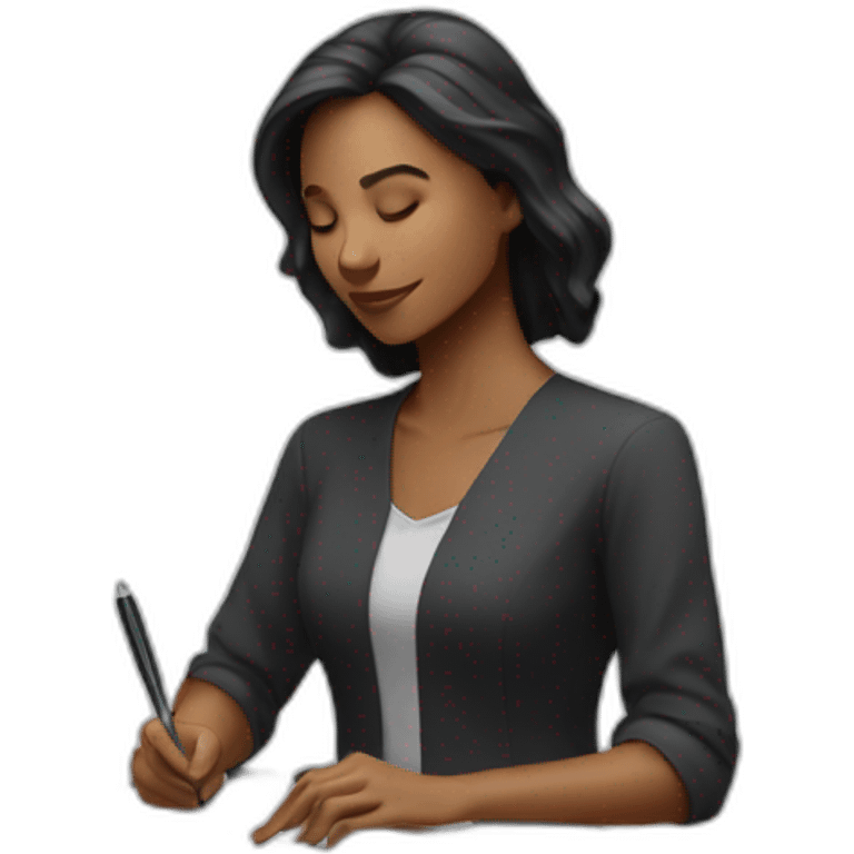 woman taking notes by a tombstone emoji