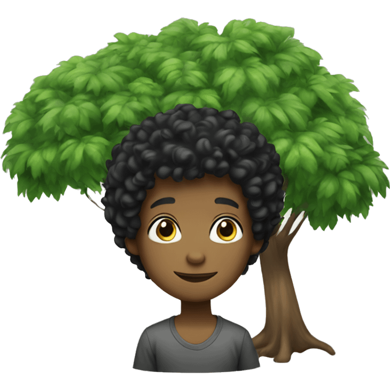 Black curly haired boy by tree emoji