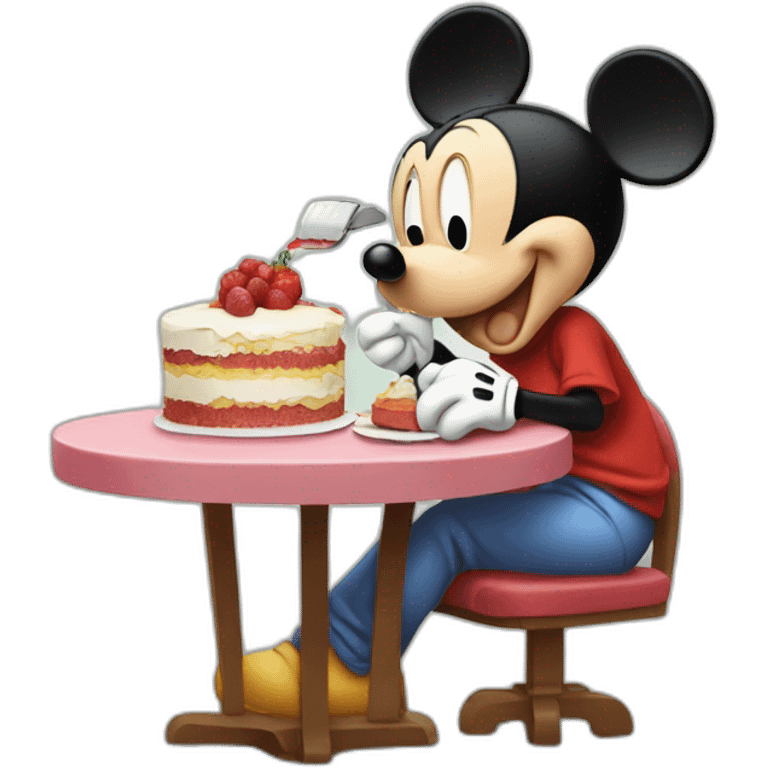 Mickey Mouse eating cake at a table emoji