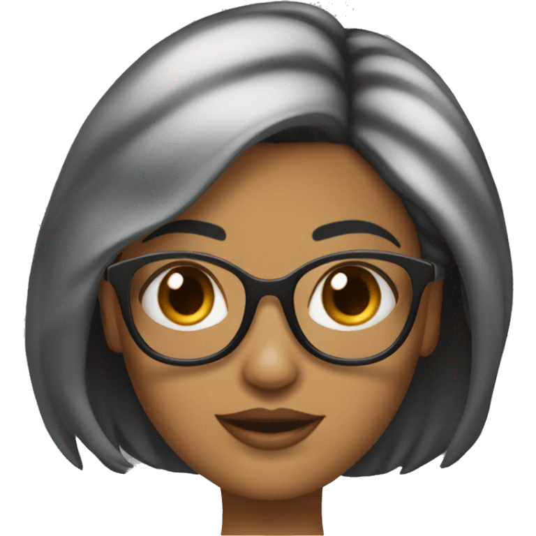 Mulher morena com óculos,  cabelo preto comprido emoji