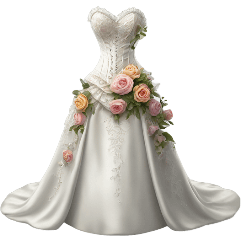 Hyper Realistic ornate corset Wedding dress displays with flowers  emoji