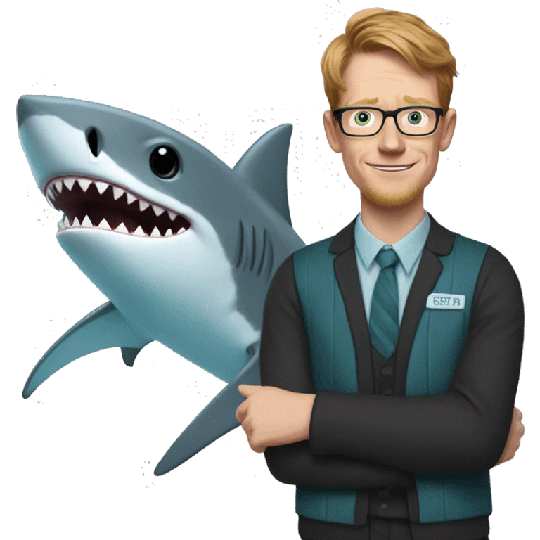 hank green in a shark costume saying thank you  emoji