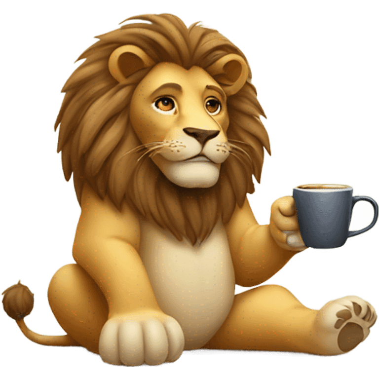 A lion drinking a coffee emoji