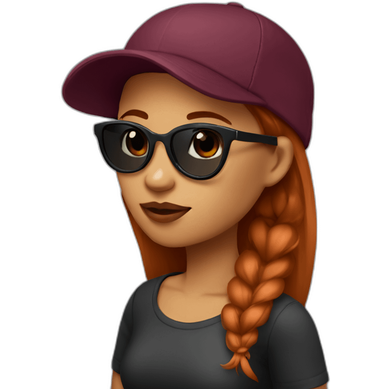 girl with sunglasses, sidecut, bordeaux hair, cap emoji