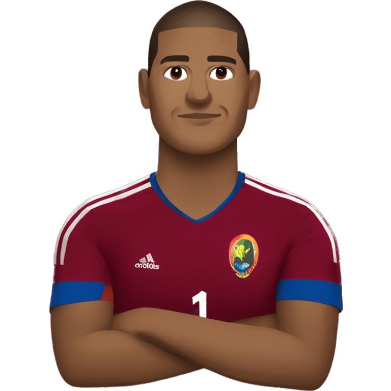 salomon rondon wearing Venezuela red wine adidas t-shirt and holding FIFA world cup emoji