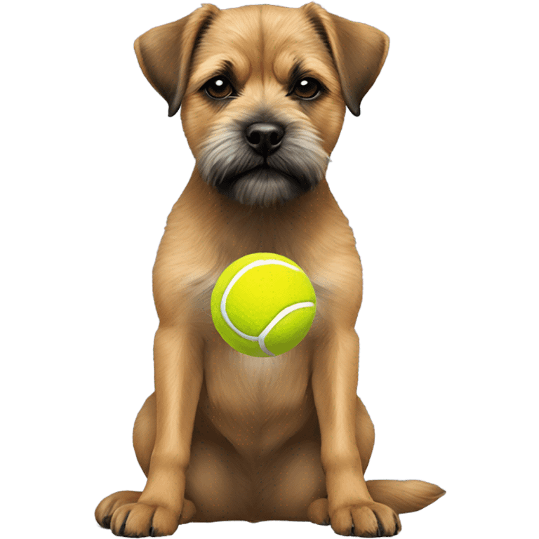 Border Terrier sitting with tennis ball on her paws make the ball smaller but use this image emoji