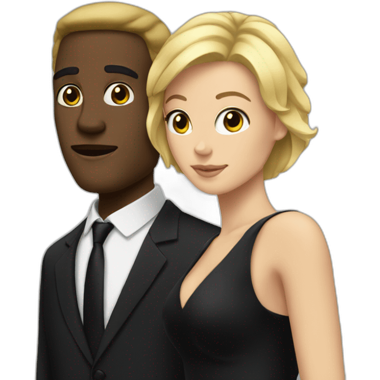 Black man with blond woman in black tie event emoji