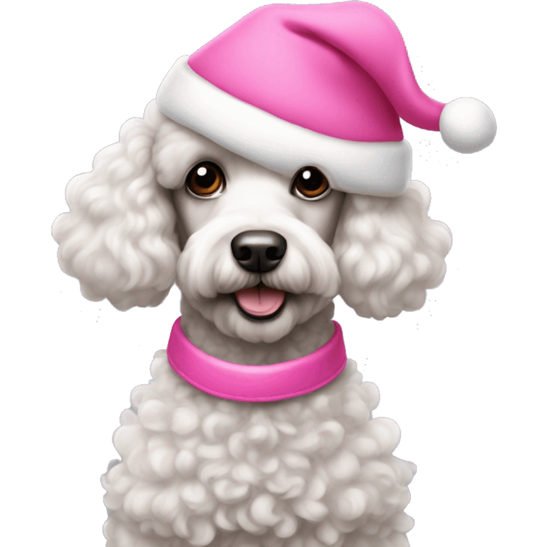 Poodle wearing pink Santa hat emoji