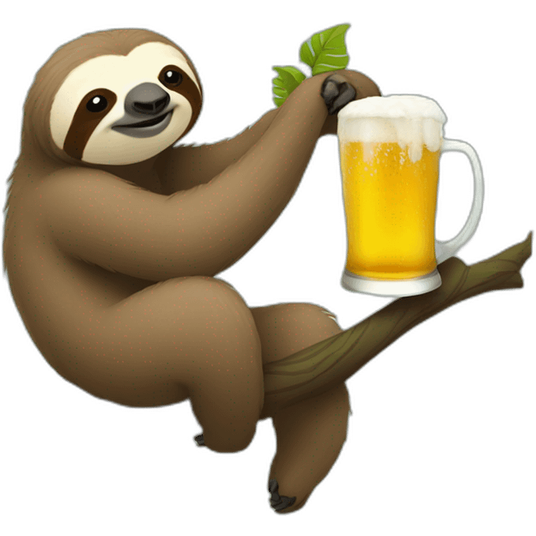 Sloth sat on a branch, drinking beer with a caterpillar emoji