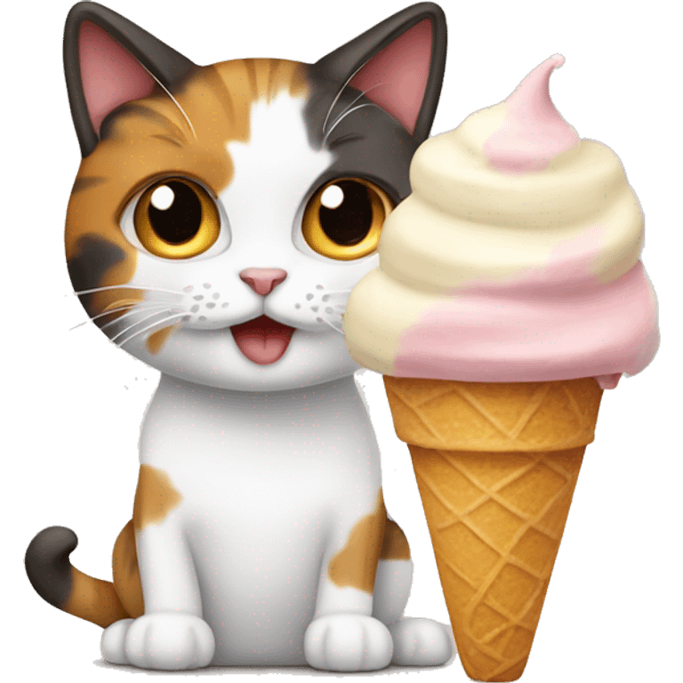 Icecream with calico cat emoji