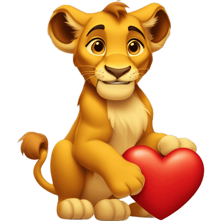 simba from lion king holding a red heart in his paws emoji