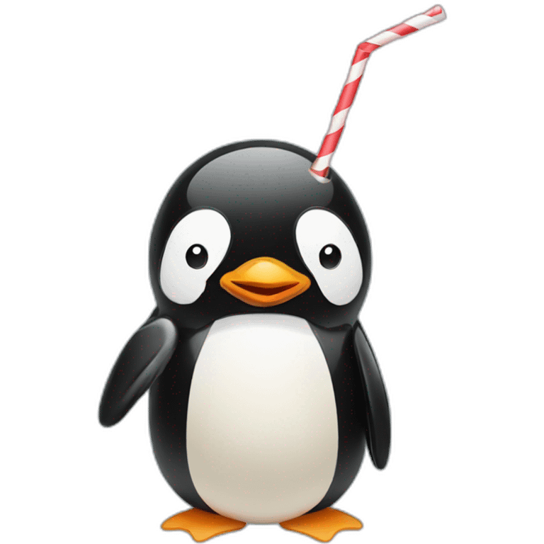 Penguin blowing on a straw emoji