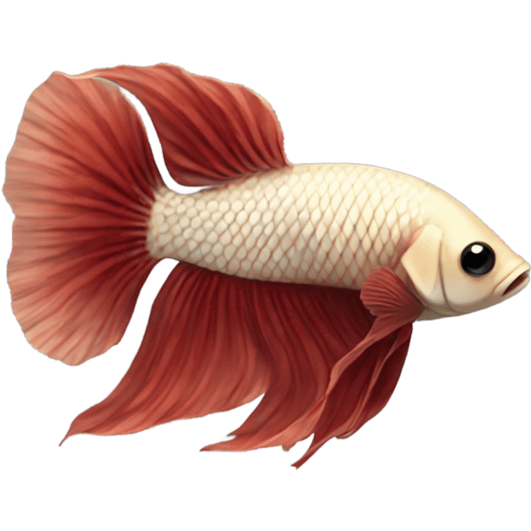 Beige betta fish with deep red short fins, position: full profile emoji