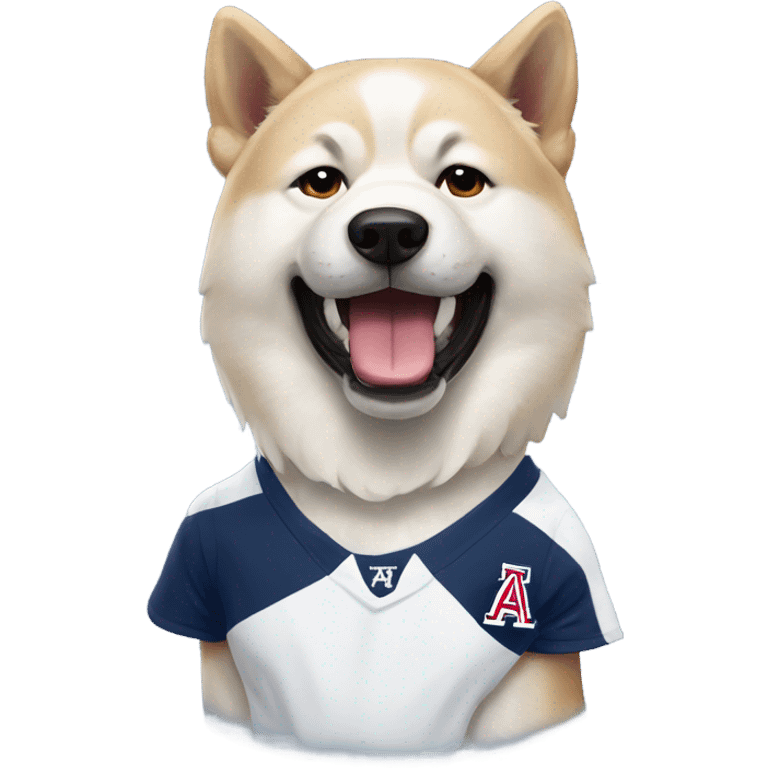 White Akita inu wearing a university of Arizona t shirt emoji