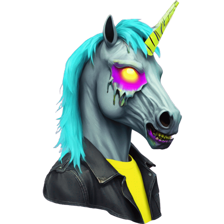 .Zombie_ Vaporwave black holographic oilslick zombie unicorn yellow caution tape emoji