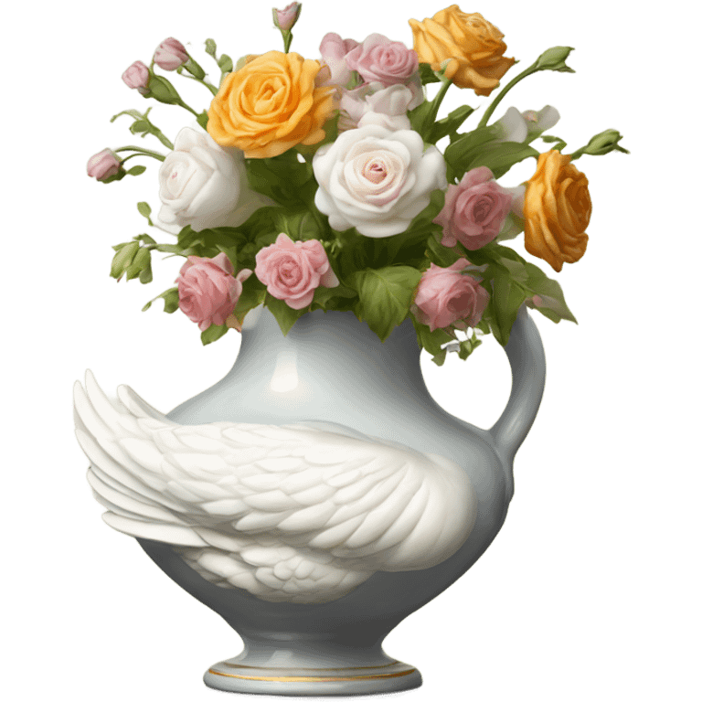 swan roccoco vase with flowers emoji