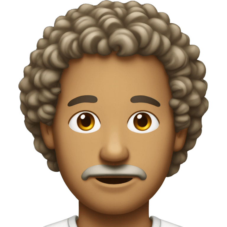 A man with curly hair covering his eyebrows. emoji