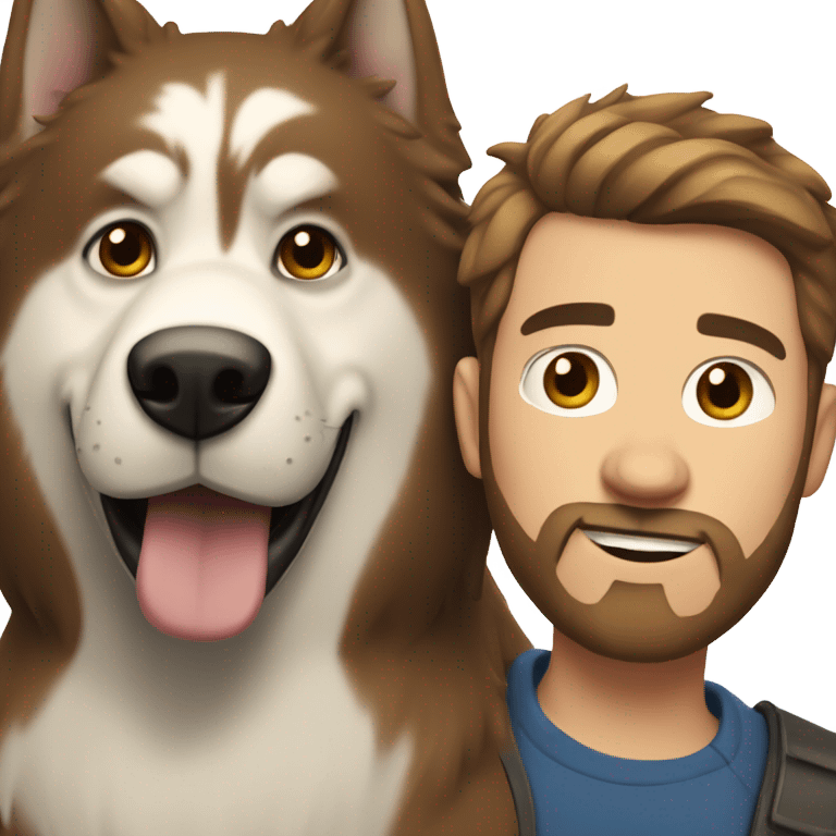 Heavy White man brown hair beard with husky dog  emoji