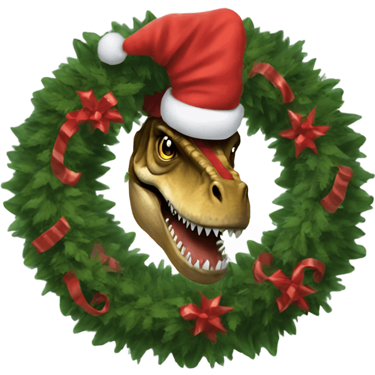 T. rex Santa wreath emoji