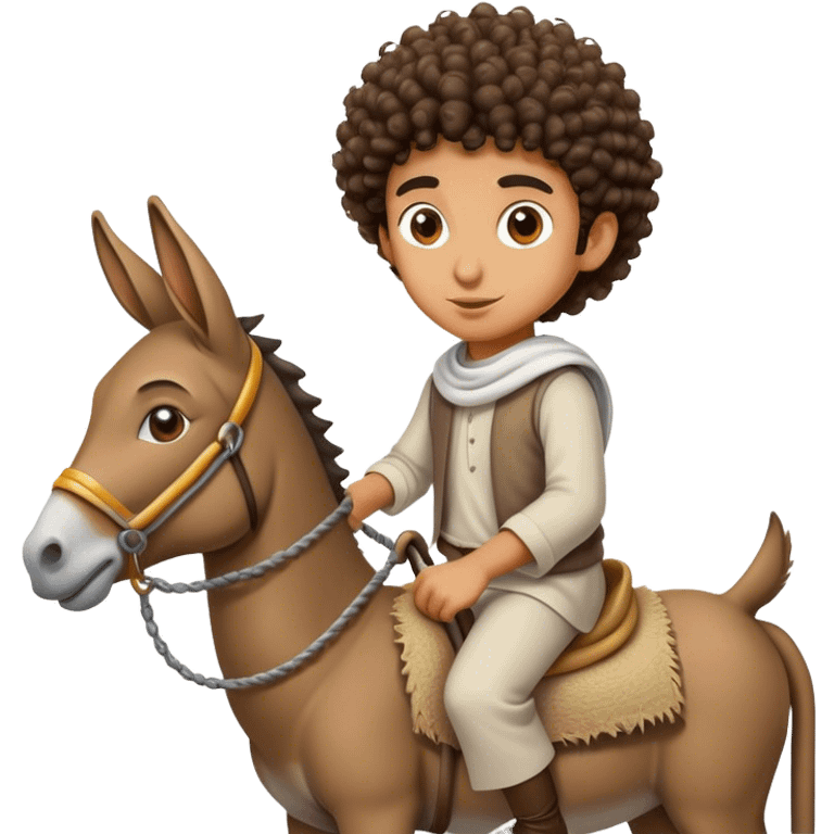 A curly headed arab riding a donkey  emoji