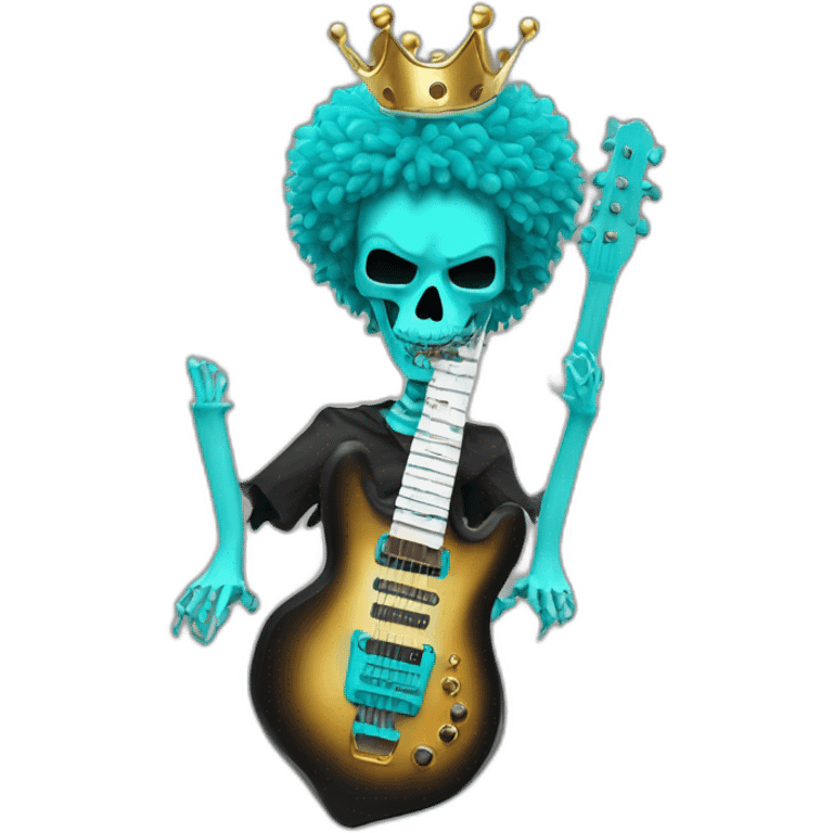 Soolking brook ;black affro cut ;turquoise electric guitar;golden crown ;skeletal face emoji