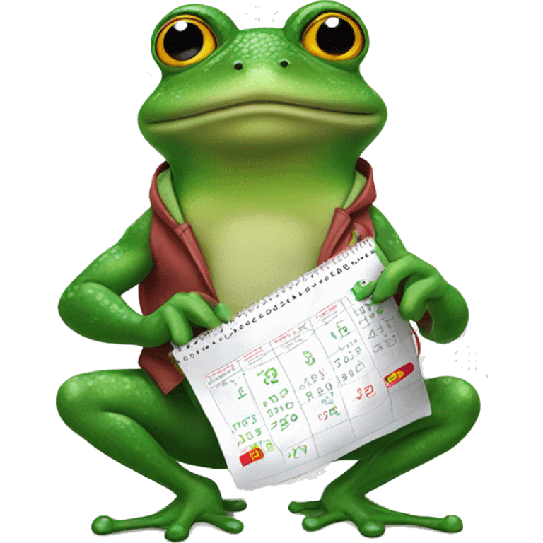 bufo green frog creature holding a calendar emoji