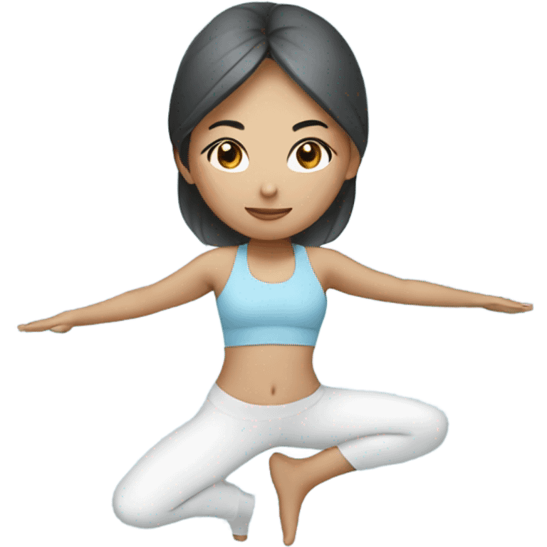 Asian girl doing yoga with light blue outfit emoji