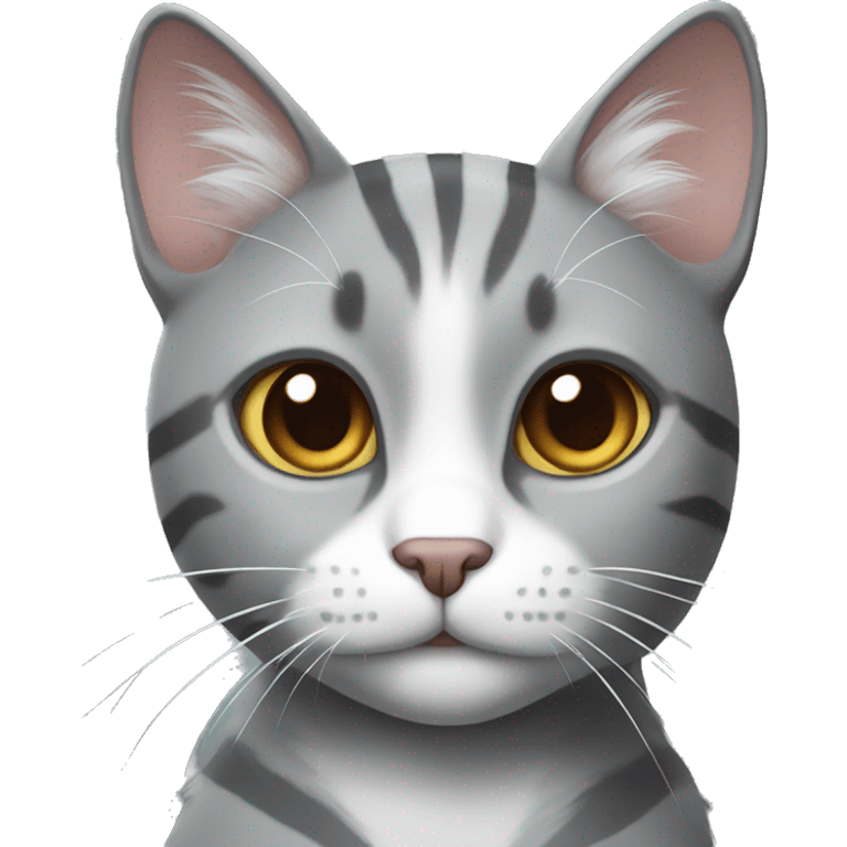 Gray cat with white stripes with brown eyes emoji