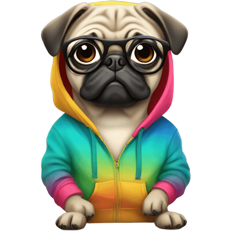 pug wearing a hoodie and glasses emoji