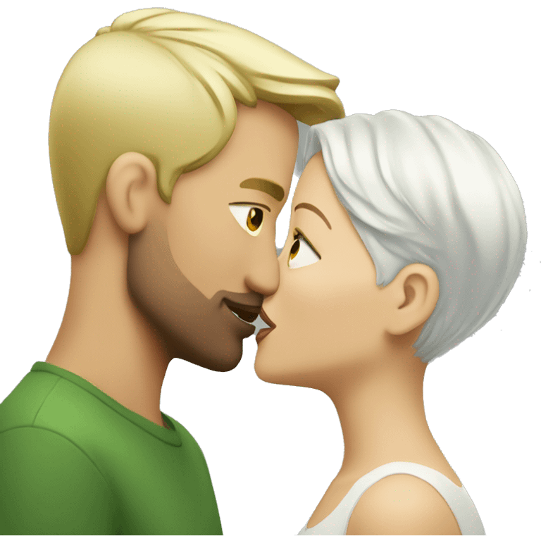 talk blonde white woman kissing short green haired man emoji