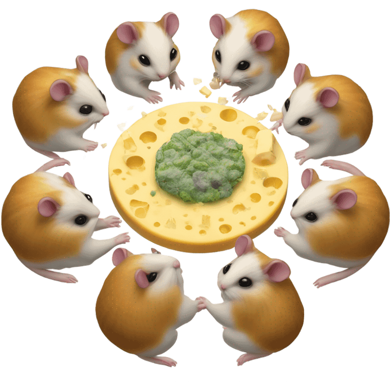 alien hamster cult with cheese and weed on ufo emoji