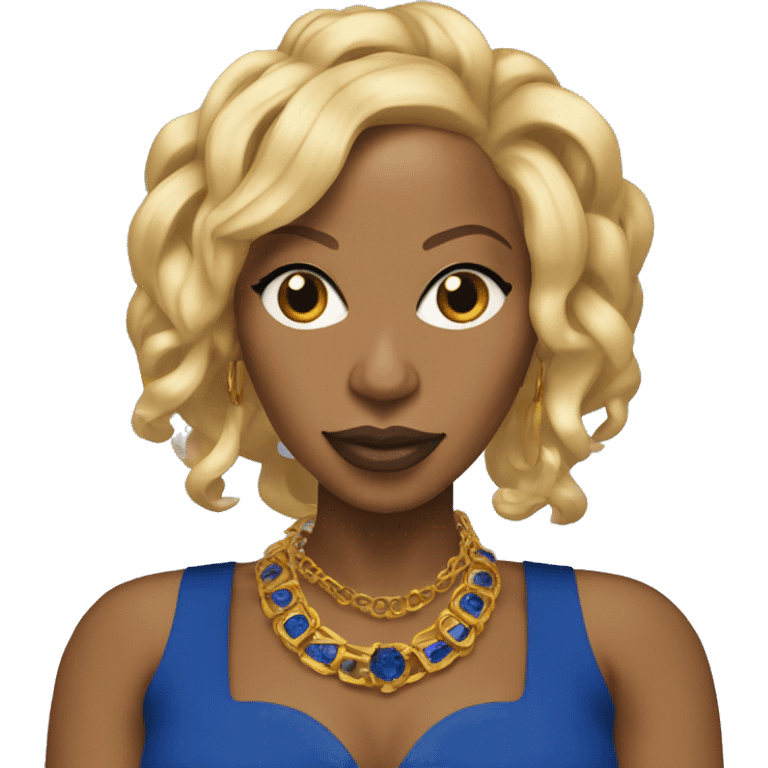 Mary j blige with blue and gold locs wearing a royal blue and gold dress  emoji