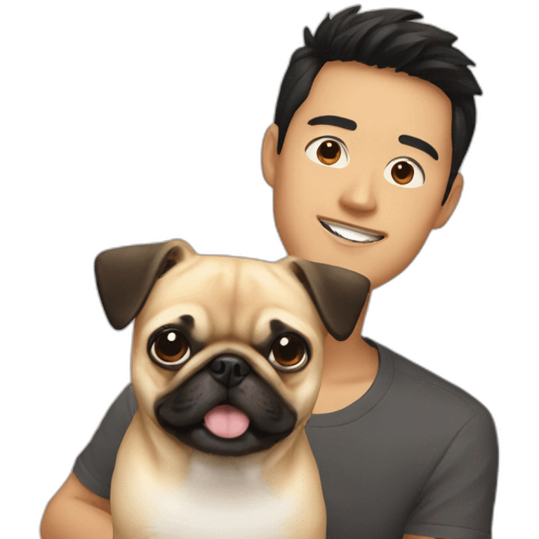 Asian guy with a pug and chihuhua emoji