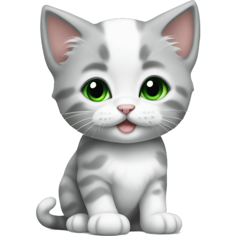 Grey and white baby kitten with green  emoji