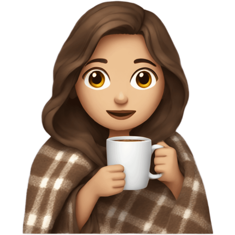 Brown hair Girl drinking coffee, with a cozy blanket emoji