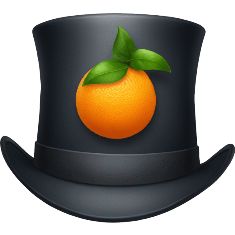 An orange (fruit) with a tophat smiing emoji