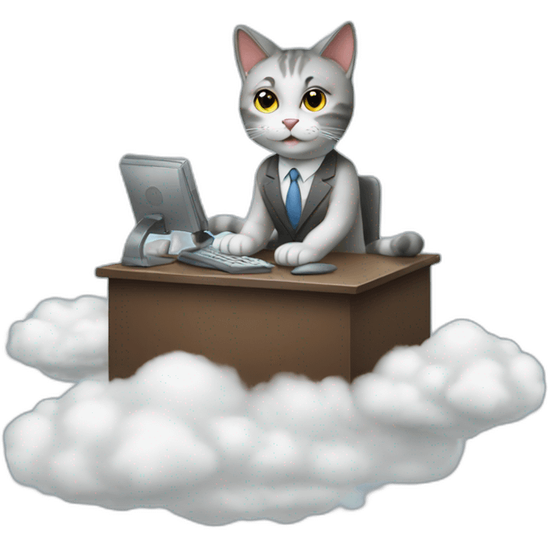 cat secretary sitting on top of the cloud emoji