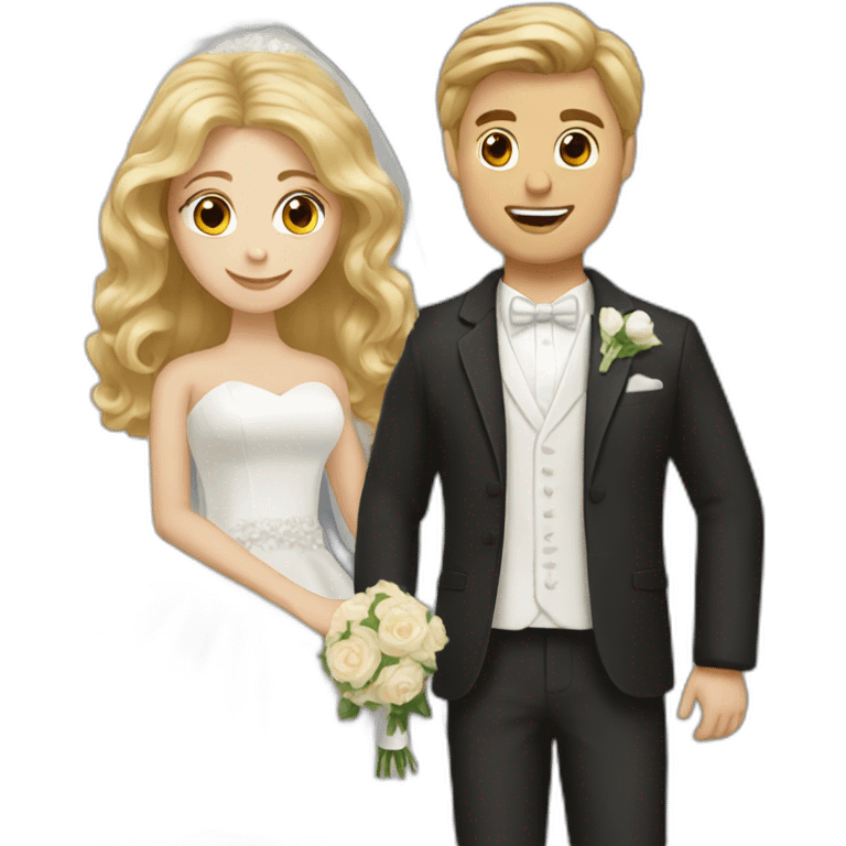 Woman with brown hair and guy with blonde hair getting married emoji