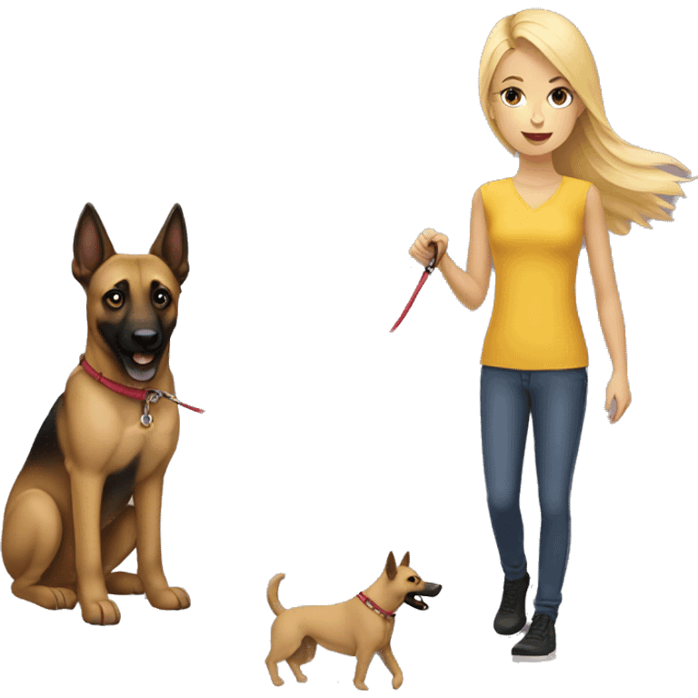 Blonde girl with Belgian Malinois on a leash  emoji