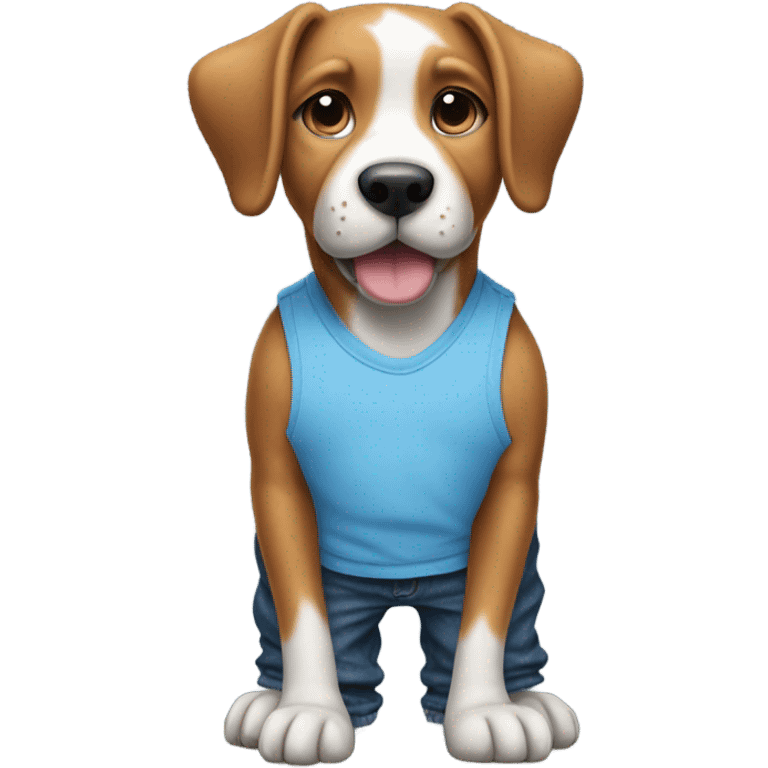 Dog standing up with a blueish tank-top and blue baggy jeans emoji