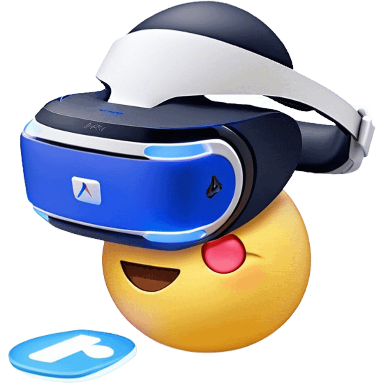 Clash of Clans aesthetic: Cinematic Playful PlayStation VR Headset Portrait Emoji, rendered in a 3D vector-style similar to standard emojis with minimal shading and bold, simplified shapes. A compact, distinct form with signature details, softly glowing with a cutting-edge console technology charm. Simplified yet unmistakably iconic, highly detailed and consistent, glowing with a soft radiance and high shine. Stylized with a touch of technological advancement and a soft glowing outline, capturing the essence of a beloved gaming relic with a friendly, playful manner! emoji