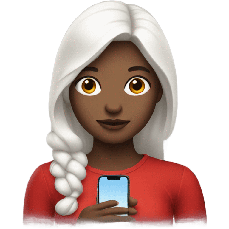 a white skin girl in a red dress holding phone emoji